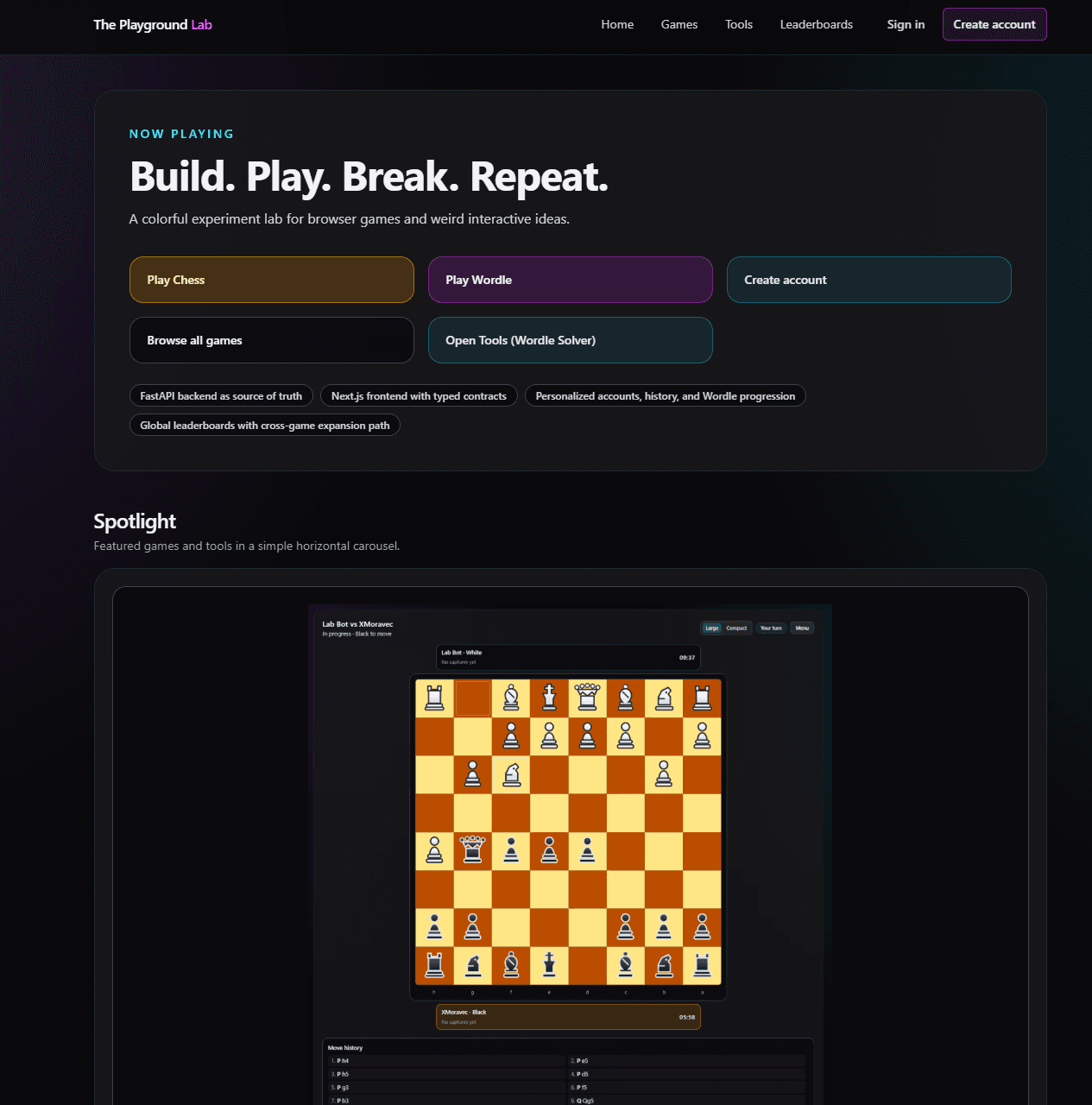 Preview of Playground Lab home page